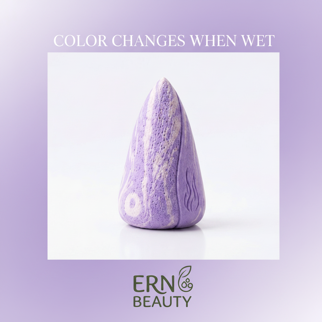 ERN Beauty color-changing blending sponge in lilac marble
